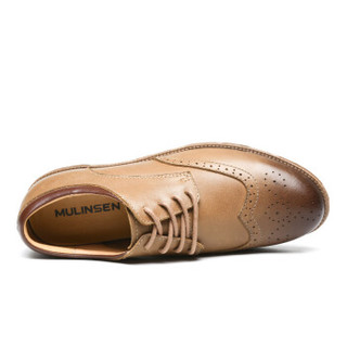 木林森（MULINSEN）男鞋  时尚复古休闲鞋舒适系带男皮鞋布洛克单鞋 卡其 40码 SS87327