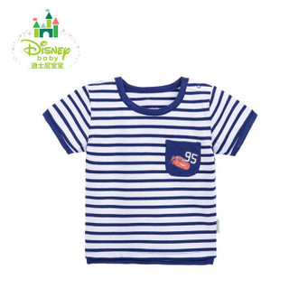 迪士尼(Disney)童装夏季宝宝肩开条纹上衣婴儿短袖T恤162S798 藏青 12个月/身高80cm