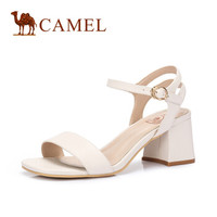 骆驼（CAMEL） 女士 优雅摩登露趾搭扣粗跟凉鞋 A82514648 白色 39