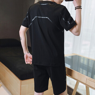 富铤（FORTEI ）短袖T恤男士短裤套装新款简约休闲修身男装 D85黑色 L