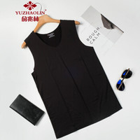 俞兆林（YUZHAOLIN）背心 男士时尚简约冰丝无痕运动速干无袖薄款背心B260-T015V领黑色XL