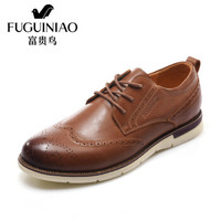富贵鸟（FUGUINIAO）休闲鞋头层牛皮男士系带商务A898210 黄棕 40