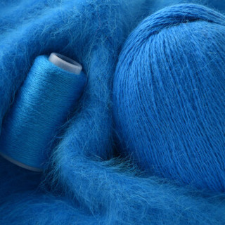 奥丝布莱特 羊绒线 长毛毛线 14/2中粗线 手编机织均可 婴儿宝宝毛线 围巾线J05 湖蓝色