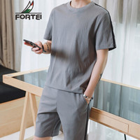 富铤（FORTEI ）短袖T恤男士短裤套装新款简约休闲修身男装 D82灰色 XL