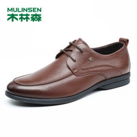 木林森（MULINSEN）韩版商务休闲鞋男鞋 简约时尚百搭男士皮鞋牛皮办公正装鞋 棕色 38码 SL87107