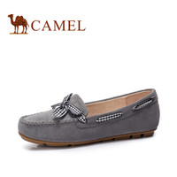 骆驼（CAMEL） 女士 甜美格纹蝴蝶结方头平底单鞋 A83507603 灰色 36
