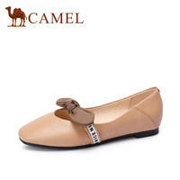 骆驼（CAMEL） 女士 甜美少女圆头柔软牛皮平底单鞋 A83509606 杏色 38