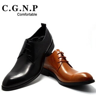 村哥牛皮（C·G·N·P）商务正装男士系带尖头透气英伦皮鞋 A036-704 黑色 42