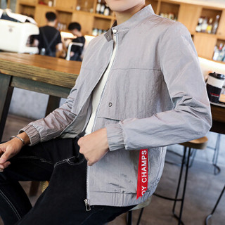 AEMAPE/美国苹果 夹克男士薄款青年外套立领夹克衫棒球服潮流时尚男装 PJ78 灰色 L