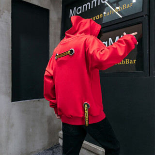 富贵鸟（FUGUINIAO）卫衣男装韩版宽松长袖连帽外套潮牌嘻哈风上衣 红色 3XL