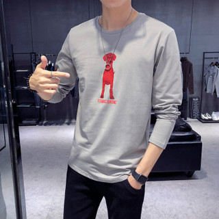 北极绒（Bejirong）男士长袖T恤 2019新款体恤韩版青少年潮上衣学生打底衫t恤 A104-8913 浅灰色 3XL