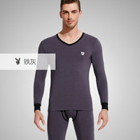 花花公子PLAYBOY 男士保暖内衣套装 薄款 秋衣秋裤男 棉莫代尔中老年棉毛衫秋冬 铁灰 XXXL