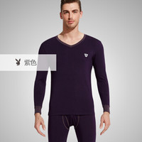 花花公子PLAYBOY 男士保暖内衣套装 薄款 秋衣秋裤男 棉莫代尔中老年棉毛衫秋冬 紫色 XL