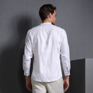 Virtue富绅精纺苎麻亚麻衬衫休闲立领舒适男长袖衬衫YCM703230181米白色 42