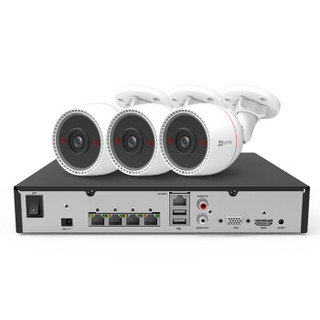 海康威视萤石200万POE监控设备套装X5S+C3T 4路6T硬盘 3台1080P家用商用高清摄像头系统监控器