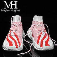 麦伦休斯 Maylen Hughes 韩版休闲鞋男 时尚个性飞织套脚 白色 43