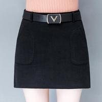 AUDDE 2018秋冬季新款女装新品毛呢半身裙女韩版高腰a字包臀裙大码短裙显瘦一步裙 HZ5072-8218 黑色 S