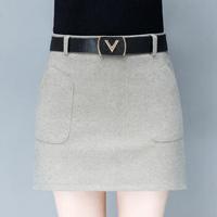 AUDDE 2018秋冬季新款女装新品毛呢半身裙女韩版高腰a字包臀裙大码短裙显瘦一步裙 HZ5072-8218 灰色 L