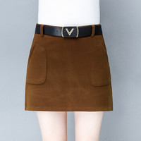 AUDDE 2018秋冬季新款女装新品毛呢半身裙女韩版高腰a字包臀裙大码短裙显瘦一步裙 HZ5072-8218 焦糖色 M