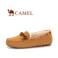 骆驼（CAMEL） 女士 甜美舒适蝴蝶结圆头豆豆鞋 A84507606 棕色（加绒款） 38