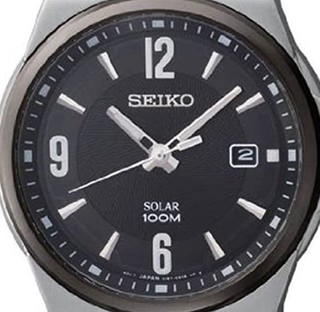 SEIKO 精工 SNE211 中性太阳能手表 42mm 黑盘 银色不锈钢带 圆形