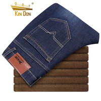 金盾（KIN DON）加绒牛仔裤 新款男士时尚弹力加绒保暖牛仔裤009蓝色加绒30