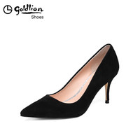 金利来（goldlion）女鞋职业高跟浅口尖头单鞋8196002010-黑色（羊剖皮革）-34码