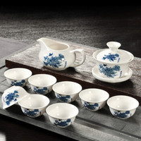 移动专享：万庆兴 陶瓷功夫茶具套装 蓝牡丹 12件装