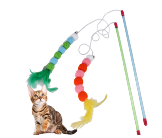 小花猫超长逗猫棒送发泡球