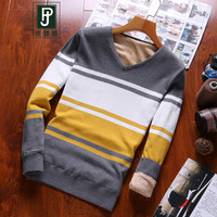 吉普盾 加绒毛衣男韩版休闲男士针织衫 灰色 XL