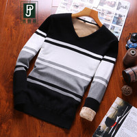 吉普盾 加绒毛衣男韩版休闲男士针织衫 黑色 2XL