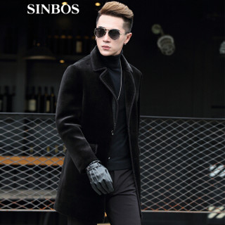 SINBOS 羊剪绒男士皮毛一体冬季羊毛大衣中长款海宁皮草外套 黑色 180