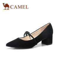骆驼（CAMEL） 女士 优雅甜美蝴蝶结扣饰粗跟单鞋 A91901625 黑色 35