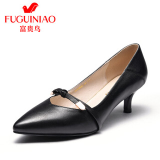 富贵鸟（FUGUINIAO）女单鞋百搭细跟甜美尖头舒适浅口F99P096C 黑色 36