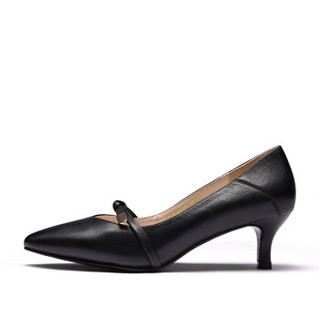 富贵鸟（FUGUINIAO）女单鞋百搭细跟甜美尖头舒适浅口F99P096C 黑色 36