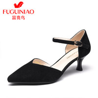 富贵鸟(FUGUINIAO)性感女士单鞋细跟鱼嘴一字扣带中空时尚K99P050S 黑色 35