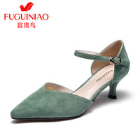 富贵鸟(FUGUINIAO)性感女士单鞋细跟鱼嘴一字扣带中空时尚K99P050S 浅绿 39