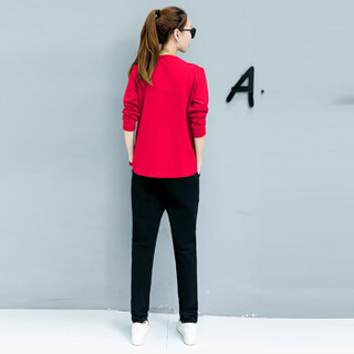 MAX WAY  女装  2019年春季新款修身显瘦休闲运动服大码卫衣直筒休闲裤套装 MWYH042 红色 3XL