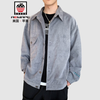 美国苹果 AEMAPE 夹克男2019春装新款灯芯绒外套男士上衣服韩版潮男装上衣工装夹克 卡其色23 L