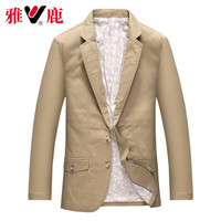 雅鹿 男休闲西服 商务韩版修身上衣正装纯色二粒扣长袖外套 18591002 卡其 180