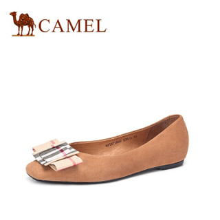 骆驼（CAMEL） 女士 气质淑女羊猄格子布扣饰单鞋 A91071602 杏色 39