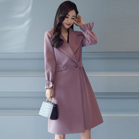 米兰茵（MILANYIN）女装 2019年春季时尚潮流舒适简约个性修身中长款纯色长袖风衣 ML19184 紫色 XL