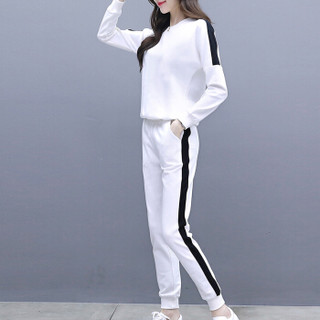 MAX WAY  女装 2019年春季新款韩版潮学生宽松圆领长袖显瘦跑步服卫衣两件套 MWYH090 白色 M
