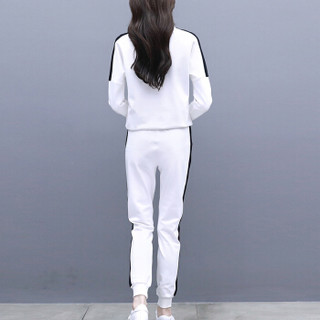 MAX WAY  女装 2019年春季新款韩版潮学生宽松圆领长袖显瘦跑步服卫衣两件套 MWYH090 白色 L