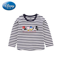 迪士尼 Disney 自营童装女童中小童时尚针织长袖T恤上衣2019春夏新款 DA9169D3E02 白藏青细条 80