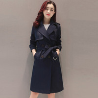 米兰茵（MILANYIN）女装 2019年春季时尚潮流舒适简约个性修身中长款纯色长袖风衣 ML19174 藏青色 L