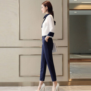 米兰茵 MILANYIN 女装 2019年春季新款韩版时尚休闲潮流修身气质舒适衬衫套装 ML19112 白色 XL