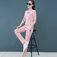 MAX WAY  女装 2019年春季新款圆领印花圆领修身长袖卫衣套装 MWYH050 粉色 L
