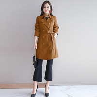 米兰茵 MILANYIN 女装 2019年春季新款长袖双排扣POLO领百搭修身显瘦中长款风衣 ML19230 卡其色 XXL