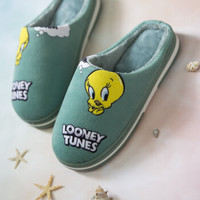 Looneytunes LT-1015棉拖鞋 崔弟可爱时尚卡通防软底毛绒室内外厚底舒适保暖男女 绿色 35-36(适合34-35)